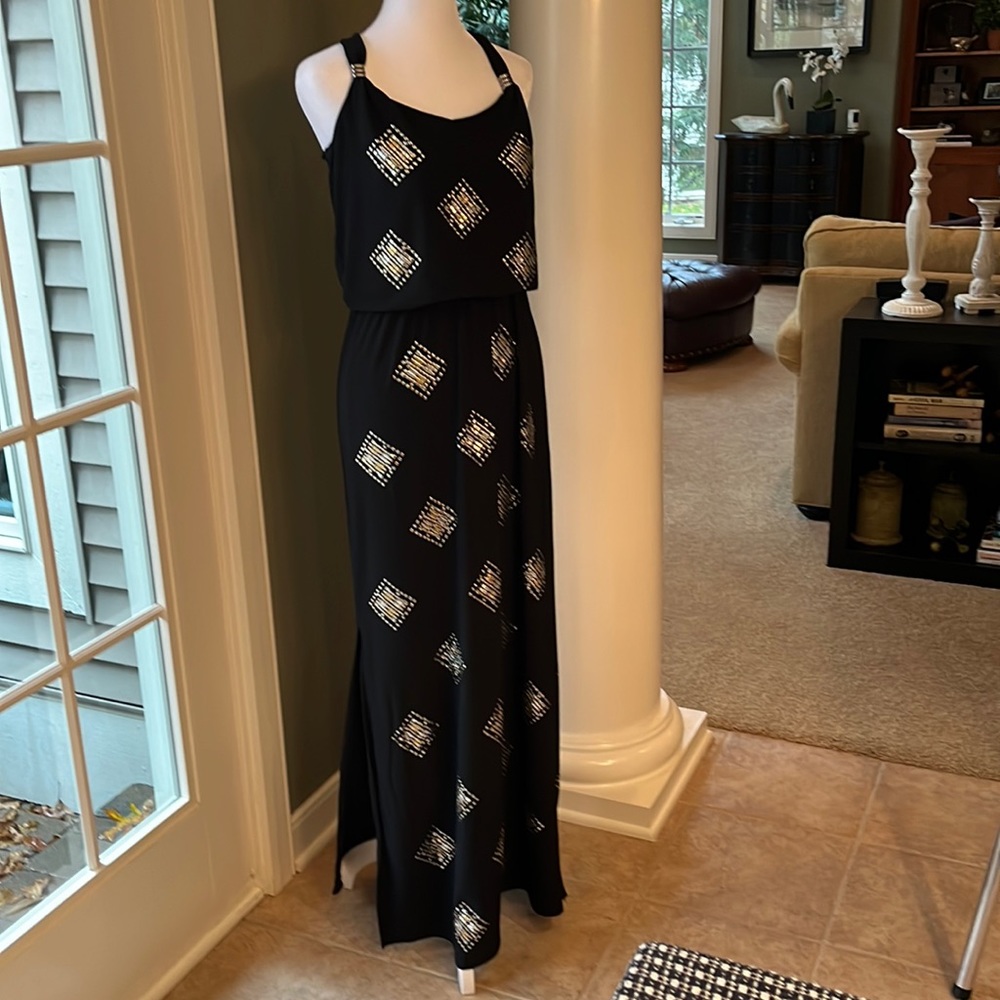 White House Black Market long black and metallic dress size XS